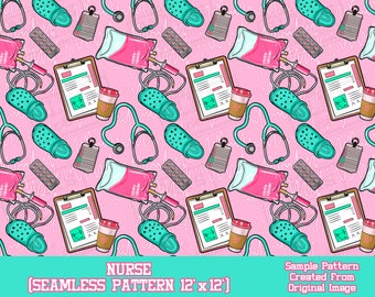 Nurse seamless pattern digital paper, Nurse digital seamless pattern png, Nursing seamless pattern png, printable scrapbook paper