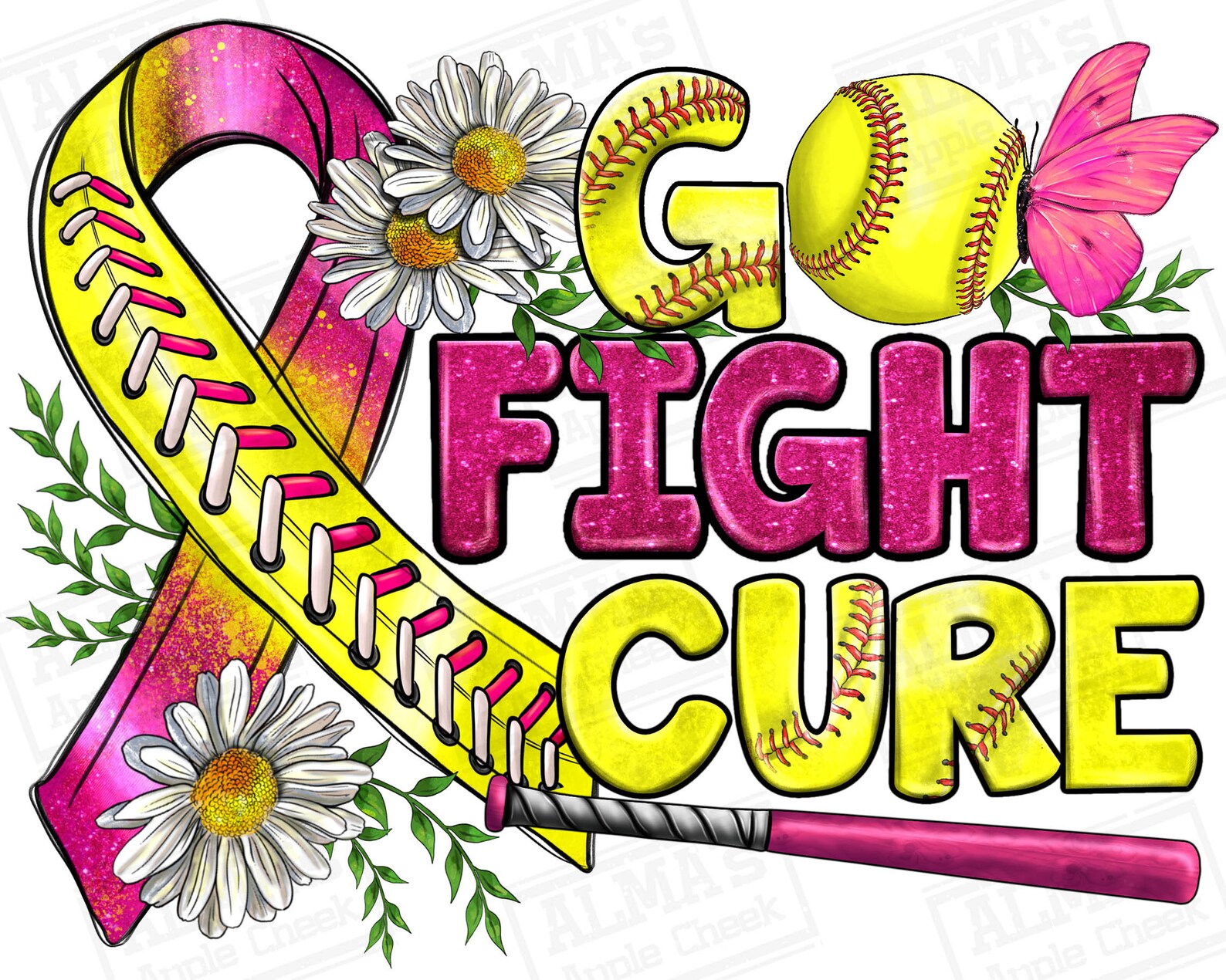 Go Fight Cure Softball Png Sublimation