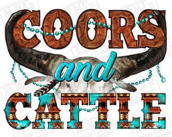Coors and cattle png sublimation design download, cow skull png, cattle png, western png design, sublimate designs download