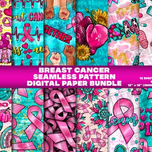 12 Digital Paper, Breast Cancer Awareness Seamless Pattern Digital Paper Bundle Png, Printable Scrapbook Papers,Png Bundle,Digital Paper Png
