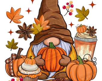 Fall gnome png sublimation design download, Hello Fall png, Cute gnome png, Fall pumpkin png, Thanksgiving Gnome png, designs download