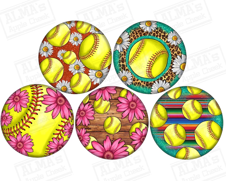 Softball and Flower Png Sublimation Design Bundle Softball Etsy