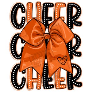 Cheer ribbon orange png sublimation design download, coquette bow png, cheer mom png, coquette cheer png, sublimate designs download