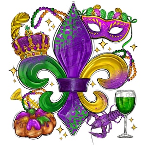 Mardi gras fleur de lis png sublimation design download, Happy Mardi Gras png, Mardi Gras Carnival png, king cake png, sublimate download