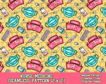 Pielęgniarka medycyna bezszwowy wzór cyfrowy papier, Pielęgniarka cyfrowy bezszwowy wzór png, Pielęgniarstwo bezszwowy wzór png, papier do scrapbookingu do druku