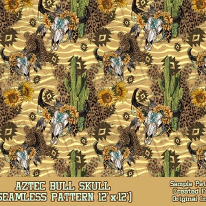 Aztec bull skull seamless pattern digital paper, digital seamless pattern png, seamless pattern png, printable scrapbook paper