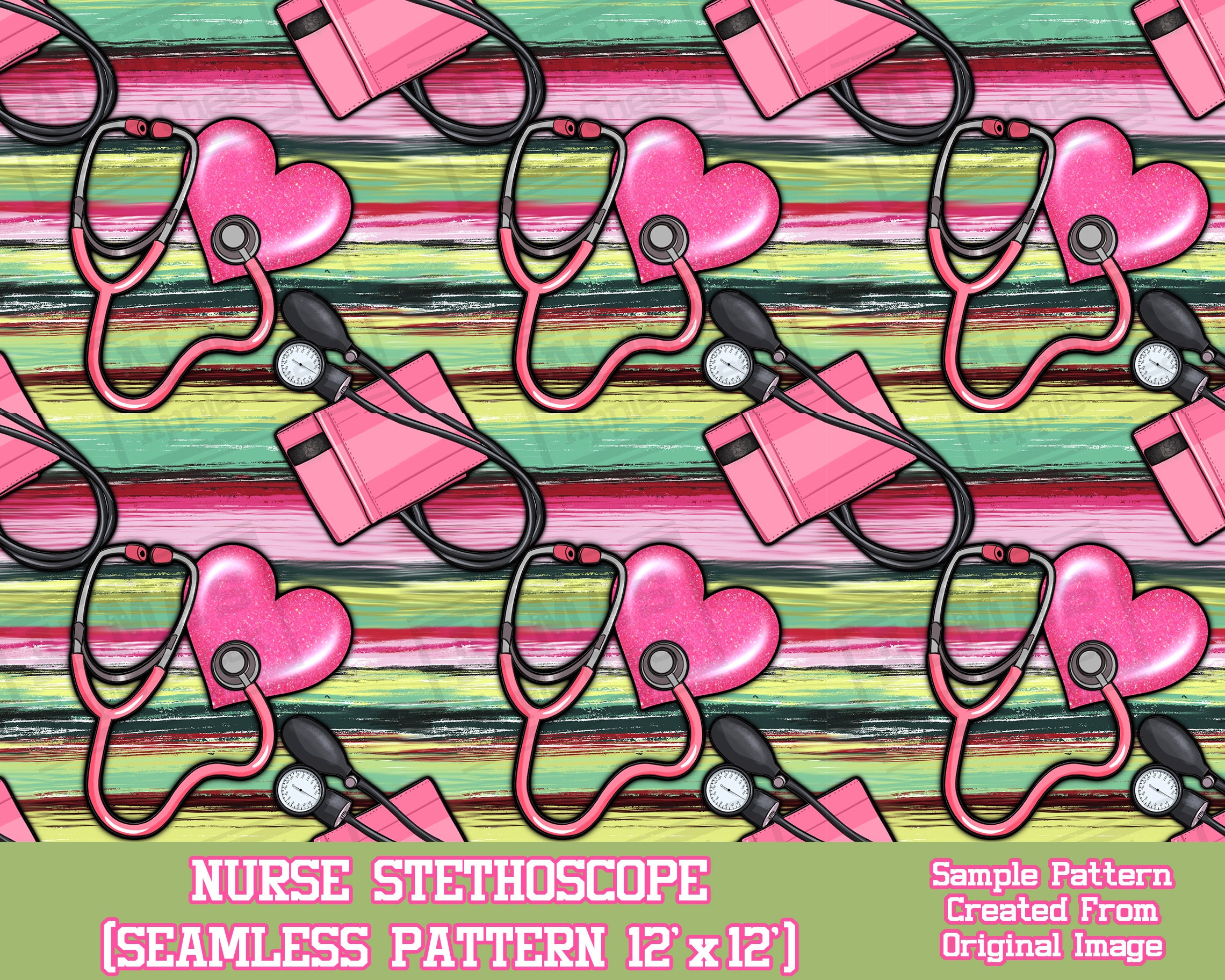 Nurse Pattern Nurse Stethoscope Seamless Pattern Digital Paper, Nurse Digital ...