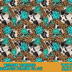 Western turquoise seamless pattern digital paper, digital seamless pattern png, seamless pattern png, printable scrapbook paper