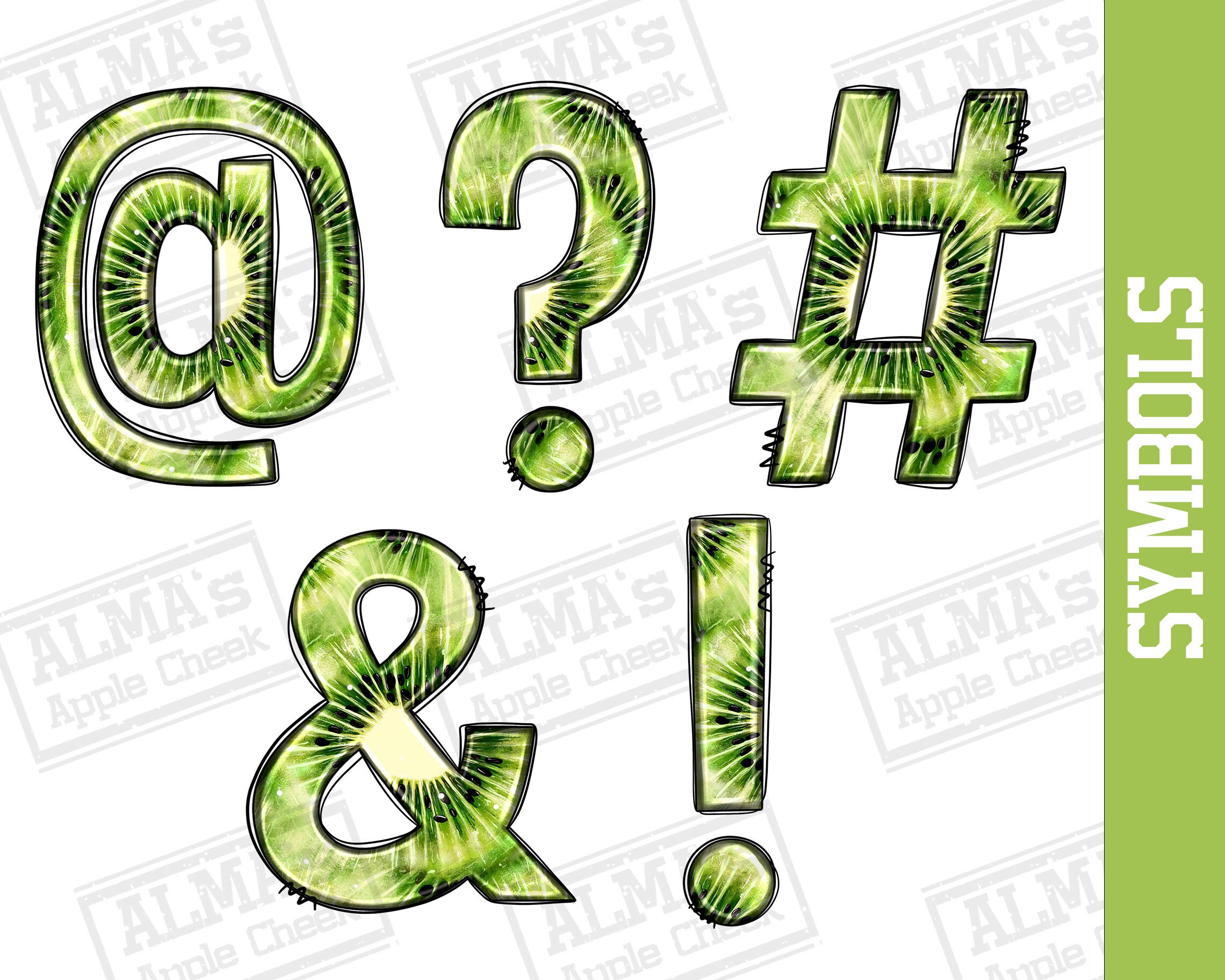 Kiwi Alphabet Bundle Png, Kiwi Doodle Letters Png, Kiwi