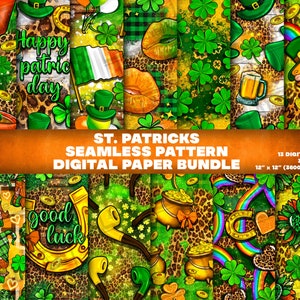 13 Digital Paper, St. Patrick&#39;s Day Seamless Pattern Digital Paper Bundle Png, Irish Day png, Printable Scrapbook Papers, Digital Paper Png