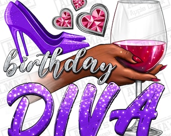 Birthday diva purple png sublimation design download, birthday party png, birthday queen png, birthday png, sublimate designs download
