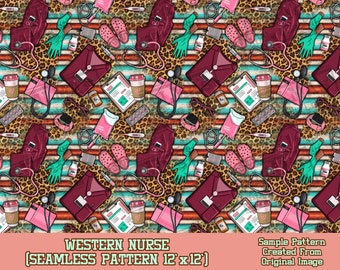 Western Nurse seamless pattern digital paper, Nurse digital seamless pattern png, Nursing seamless pattern png, printable scrapbook paper