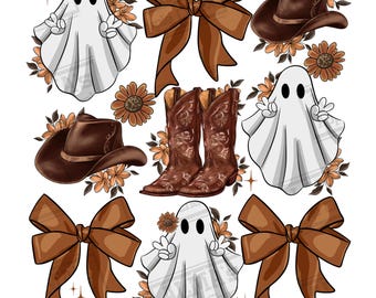 Lindo diseño de sublimación PNG de fantasma de vaquero de Halloween, PNG de vaquero, PNG de hola occidental, PNG de Halloween, descarga de diseños sublimados