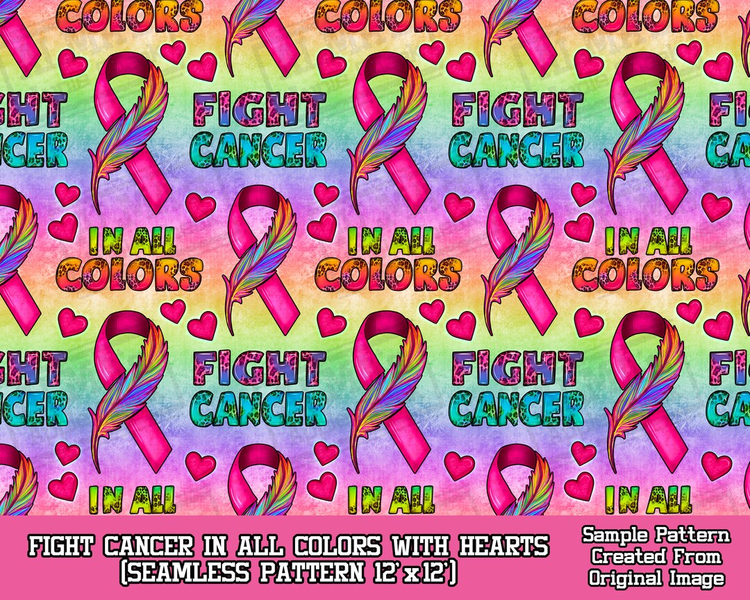 Fight Cancer in All Colors With Hearts Seamless Pattern Digital Paper ...