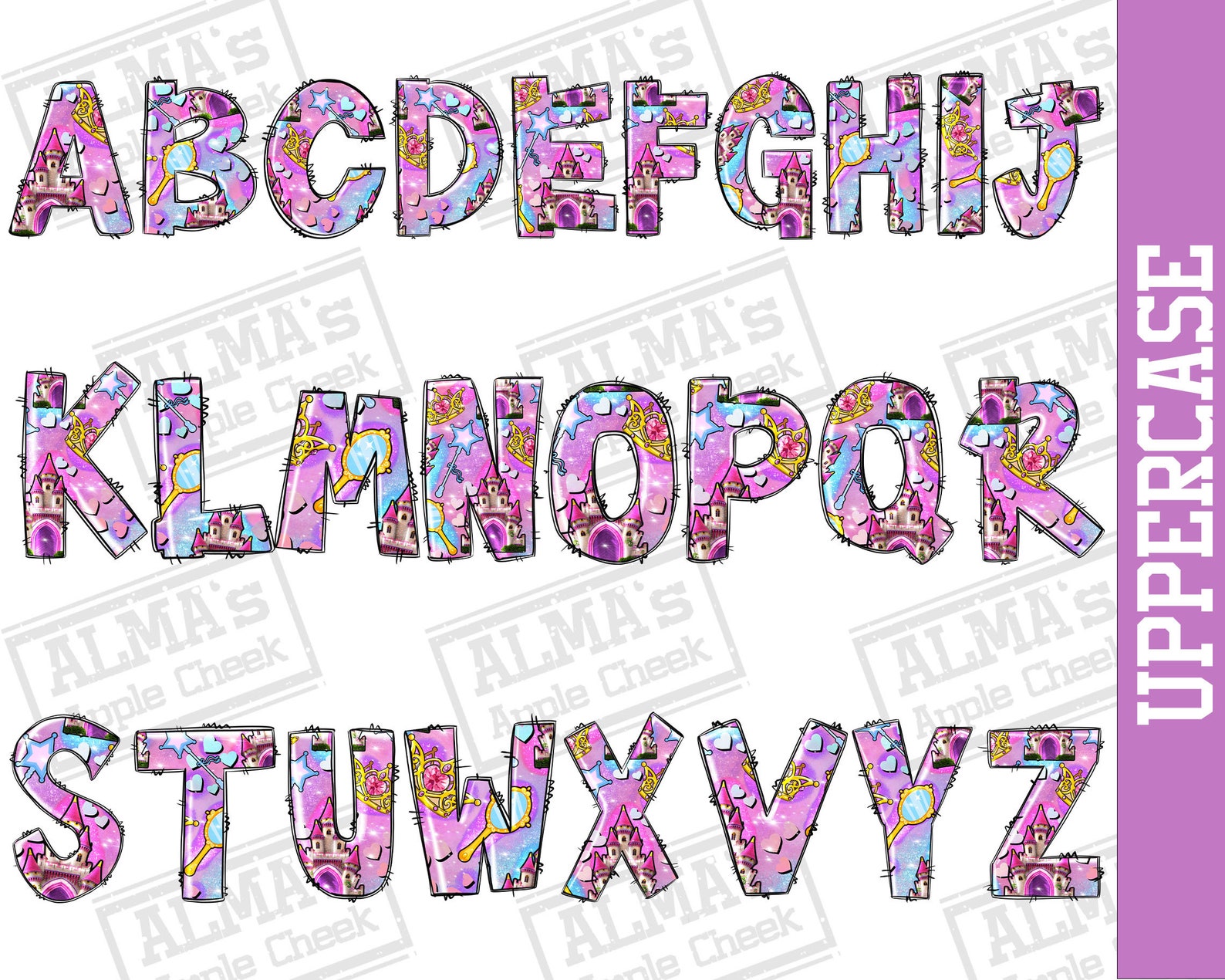 Princess Alphabet Bundle Png, Princess Doodle Letters Png, Princess ...