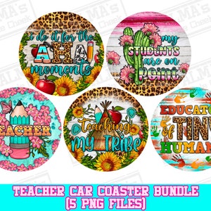 Teacher car coaster png sublimation design bundle, Teacher&#39;s Day png, western car coaster png, Teacher life png, sublimate designs download