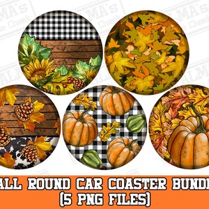 Fall car coaster png sublimation design bundle, hello fall png, pumpkin car coaster png, Autumn png, sublimate designs download