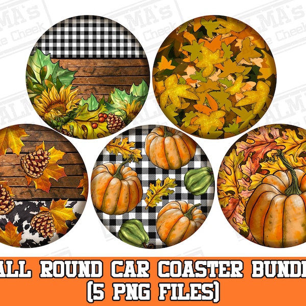 Fall car coaster png sublimation design bundle, hello fall png, pumpkin car coaster png, Autumn png, sublimate designs download