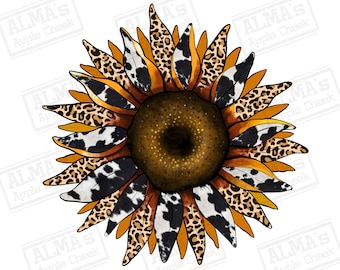 Sunflower leopard png sublimation design download, western png design, western sunflower png,sunflower png design,sublimate designs download