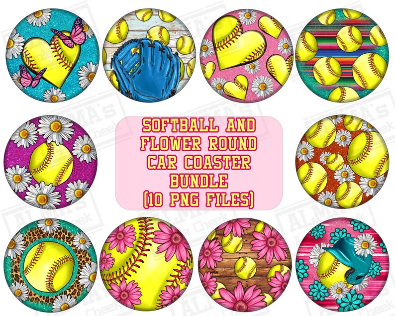 Softball and Flower Png Sublimation Design Bundle Softball Etsy