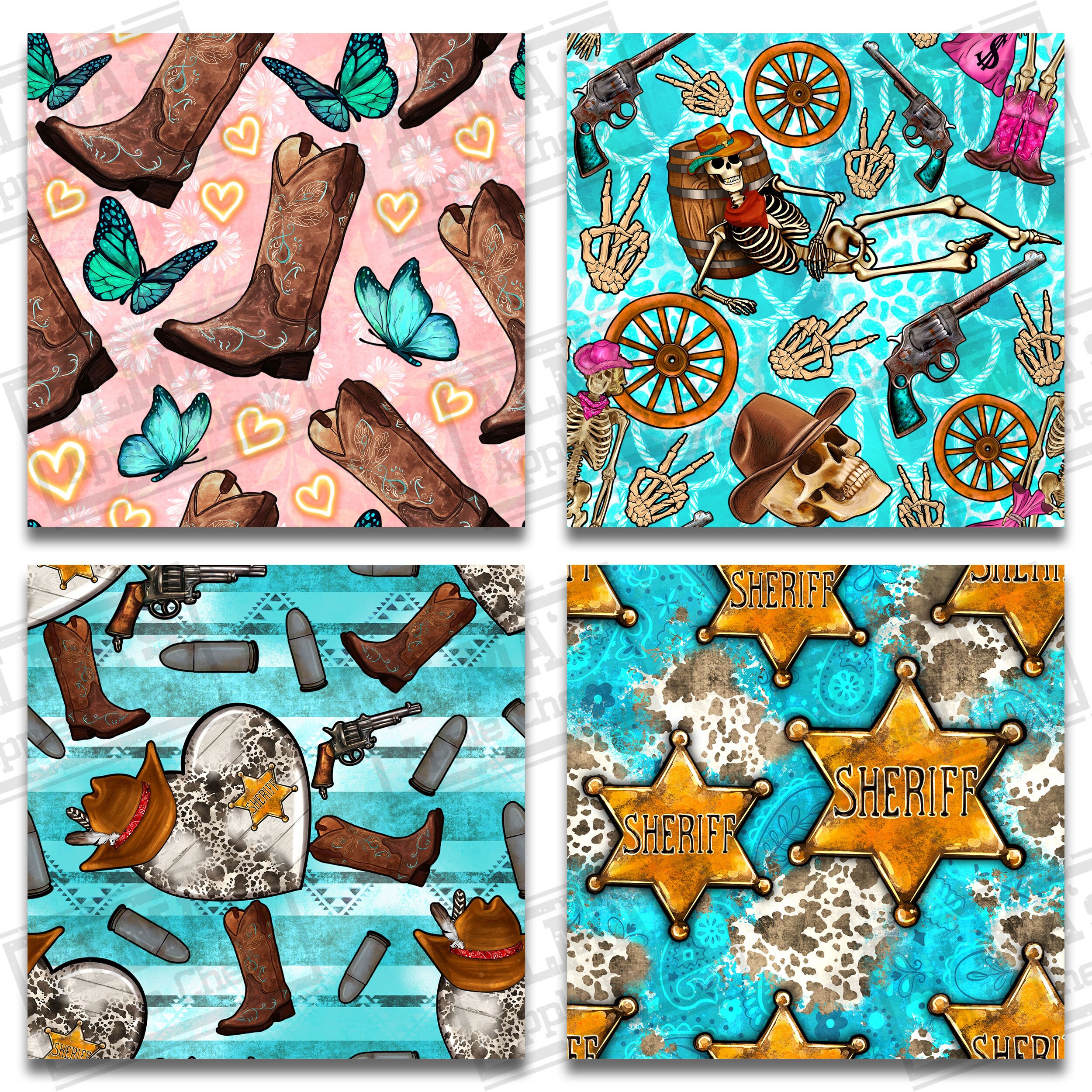 Cute Rodeo Print Rodeo Seamless Pattern Bundle, 12 Cowboy Seamless Pattern Png ...