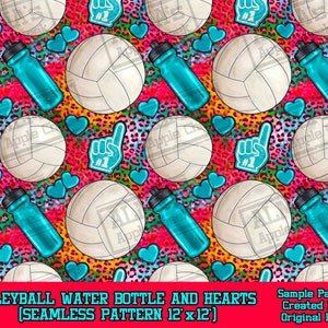 Basketball Wasserflasche und Herzen nahtloses Muster digitales Papier, digitales nahtloses Muster png, druckbares scrapbook Papier