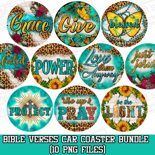 Dale a Bible Verses car coaster png paquete de diseño de sublimación, png cristiano, png religioso, posavasos de coche cristiano png, descarga de diseños