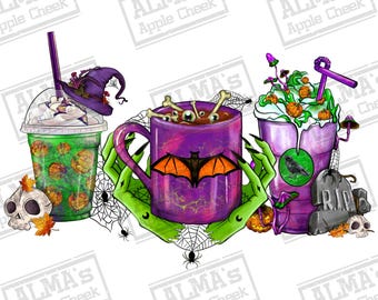 Halloween coffee cups png sublimation design download, Happy Halloween png, spooky season png, coffee love png, sublimate designs download