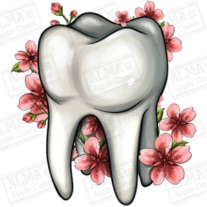 Descarga de diseño de sublimación png de dientes florales, png de dientes dibujados a mano, png de diseño floral, png de dientes, descarga de diseños sublimados