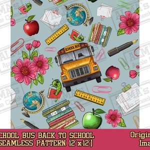 School Bus Seamless Pattern Digital Paper, School Digital Seamless ...