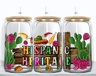 Hispanic Heritage 16 oz libbey glass wrap png, libbey wrap png, libbey glass png, Mexican libbey cup sublimation png design downloads