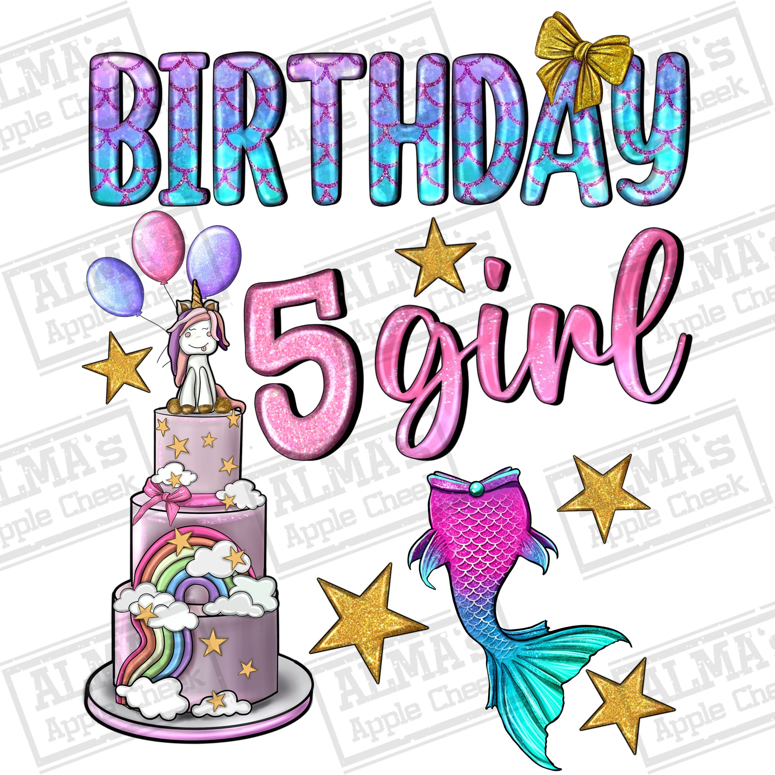 5th Design Birthday Girl 5 Png Sublimation Design Download, 5th Birthday Png ...