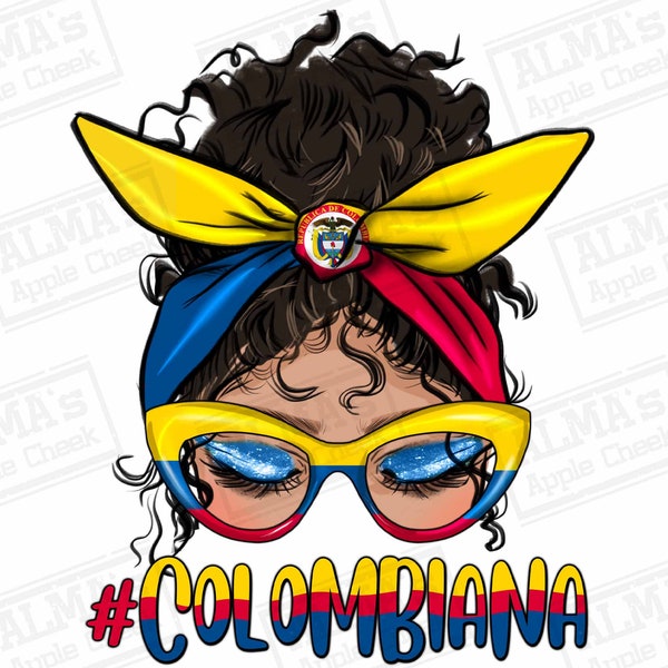 Latina messy bun Colombiana png téléchargement de conception de sublimation, femme colombienne png, Latina messy bun png, Latina png, téléchargement de conceptions sublimées