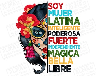 Sugar Skull Frauen Hispanic Heritage Monat png Sublimation Design herunterladen, mexikanische png, mexikanische Frau png, Sugar Skull png, designs download