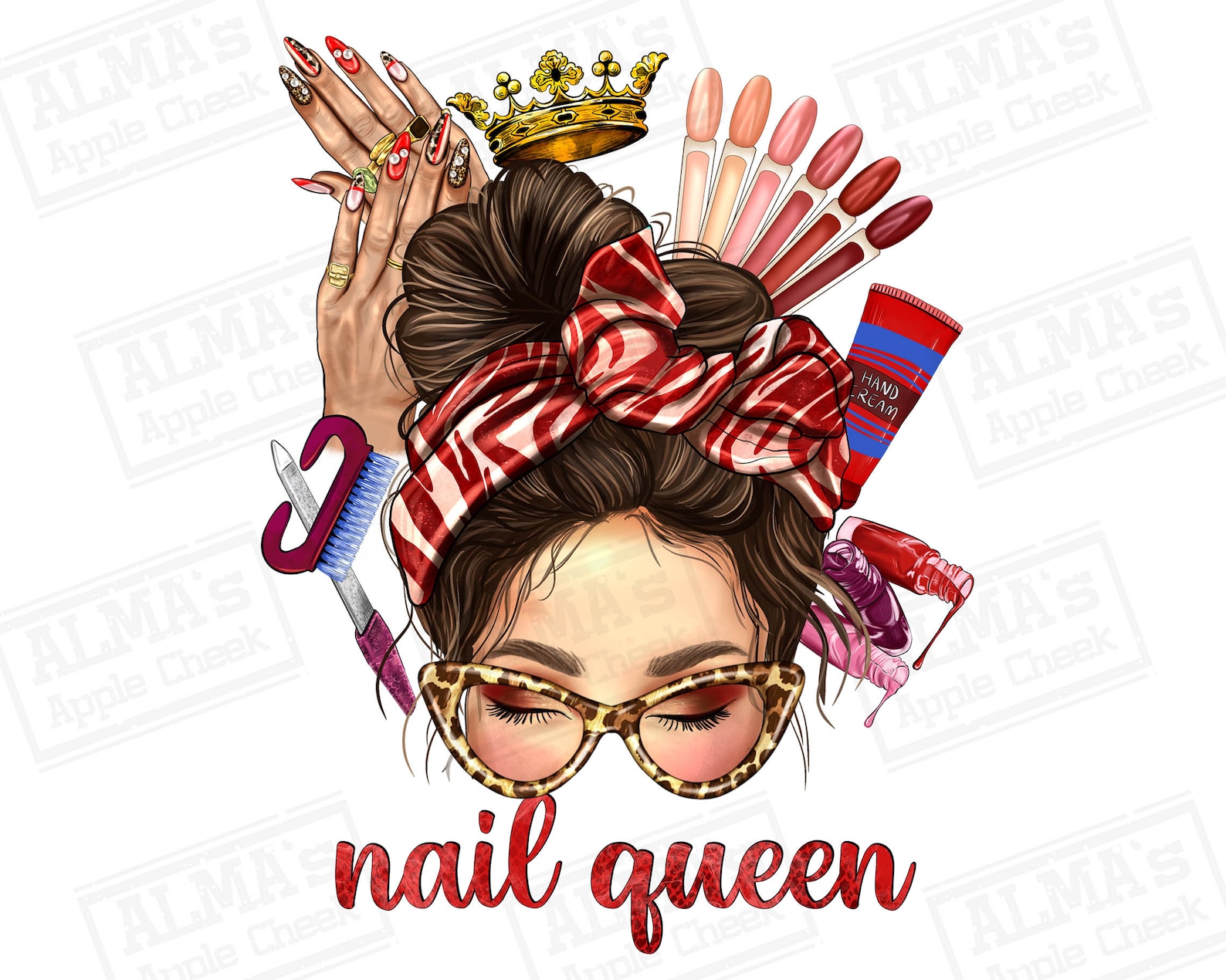 Nail Queen Messy Bun With Crown Png Sublimation Design Etsy