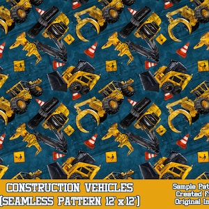Construction vehicles seamless pattern digital paper, deer digital seamless pattern png, Construction png, printable scrapbook paper