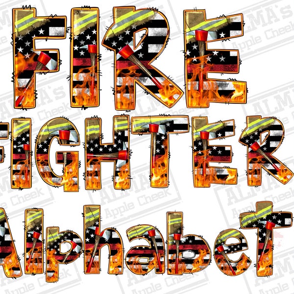 Firefighter alphabet png files bundle, Firefighter doodle letters png, Firefighter letters png, sublimate designs download