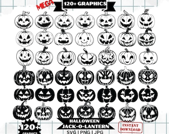 Halloween Pumpkin SVG Bundle, Pumpkin Face Svg, Jack O Lantern Svg, Funny Halloween SVG, Pumpkin Svg, Jack O Lantern Clip Art, Silhouette
