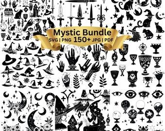 Magic Svg Bundle 150 | Spooky Svg | Potion Bottle Svg | Celestial Svg | Moon Svg | Halloween svg | Moon svg | Cat Svg Goblet Svg, Hat Svg