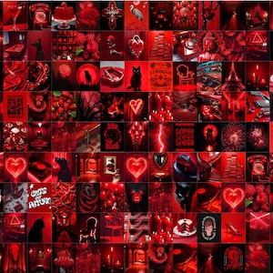 WALL COLLAGE KIT - Red Neon Aesthetic - 100 Piece - Custom 100% Original Digital Download Prints - Wall Art Decor Poster Set - Pastel