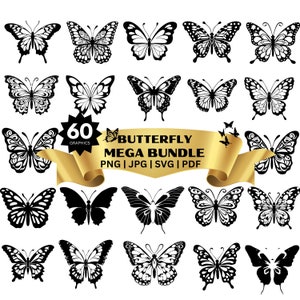SCHMETTERLING SVG Mega Bundle 60 Schmetterling svg | Schmetterling Bundle Cricut SVG-Dateien, Schmetterlinge, Schmetterling zwart für Cricut, Schmetterling Clipart