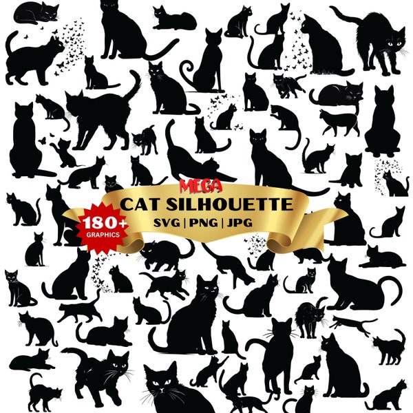 Cat Silhouette | Cat SVG Cat Cut Files | Cat Svg | Kitten Svg | Cat Vector CATS Bundle SVG, Cut Files for Cricut, Cats Clipart, Kitten Svg
