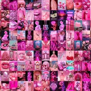 180 Pcs / WALL COLLAGE KIT - Pink Neon Aesthetic - 100% Original Digital Download Prints - Wall Art Decor Poster Set - Pastel