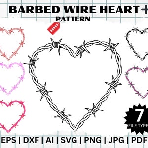 Coeur de fil barbelé coeur SVG - Saint-Valentin fil de fer barbelé Svg, coeur Svg, emballage de verre Saint-Valentin | DXF | Eps | Couper des fichiers | Téléchargement numérique