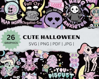 Cute Halloween Graphics - Vector - Clip Art - Spooky Design - Tea - Funny - Svg | Jpg | Png | Pdf - 26 - Bundle - Scrapbook - Kawaii - Quote