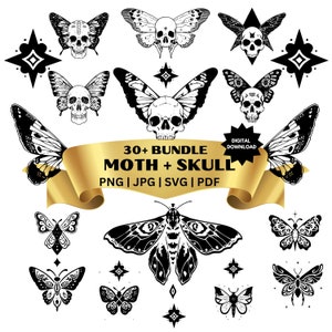 MOTH + SKULL 30+ BUNDLE | Svg | Png | Jpg |Pdf| - Cut file - Spooky svg - Halloween svg - Decoration - Moth svg , Mystical Svg Tattoo svg