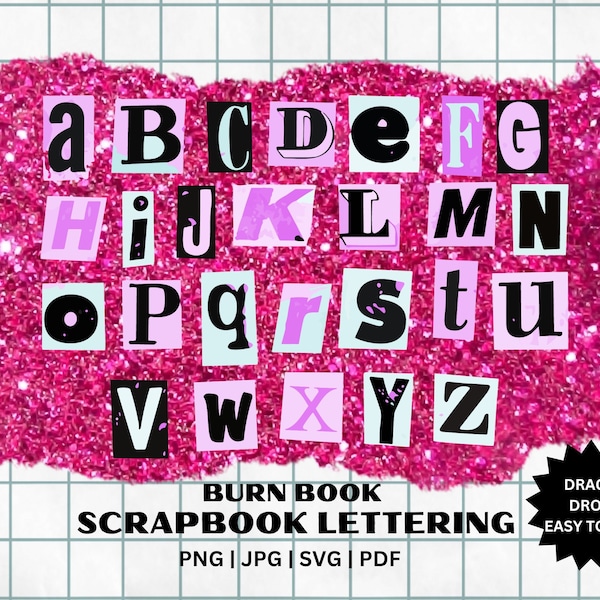 BURN BOOK SVG, Scrapbook Alphabet Svg graver des lettres de livre Svg cricut couper des fichiers, signifier les filles lettrage Svg | Téléchargement numérique | Découpe magazine