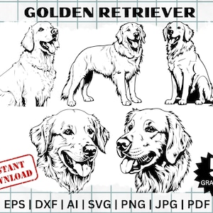 GOLDEN RETRIEVER SVG , Dog Svg, Pet Svg , Animal Svg, K-9, Wolf, Golden, Retriever Svg Clip Art, Cricut, Cut File Commercial Use Bundle Pack