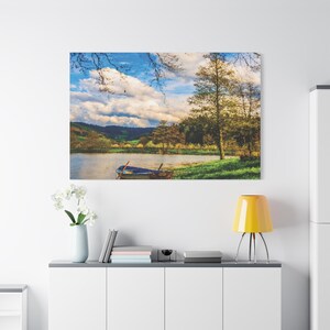 Tranquil Lakeside Rest Canvas Prints, Best Tranquil Lake Shoreline Nature Landscape Artwork, Contemporary Big-Framed Lounge Wall Decor Art