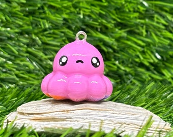 Surell Sparkly Pink Squid Keychain Charm With Fluffy Faux Fur Pom - Bag Charm, Purse Accessory, Lobster Clasp - View #3
